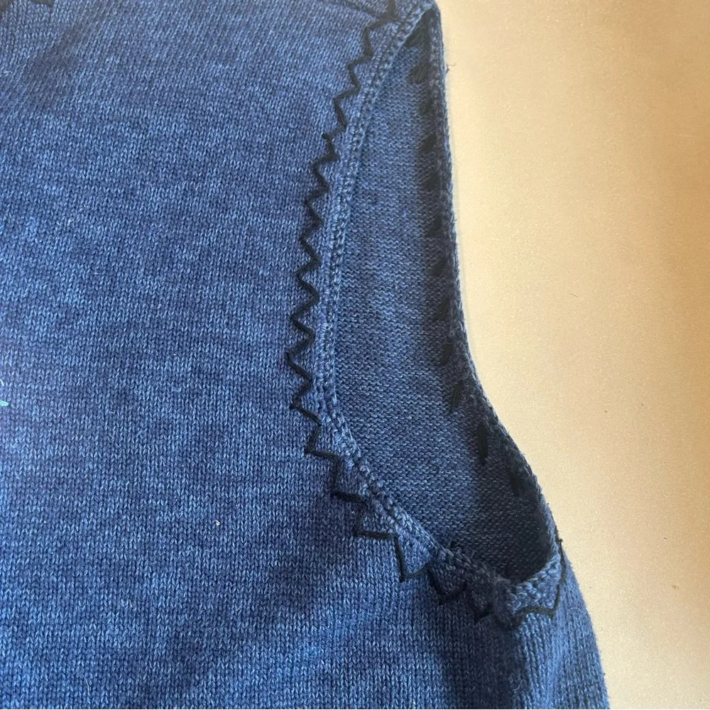 Cottagecore Rainbow Bridge Blue Vintage Knit Blue Sweater Vest with cats M-L - Picture 10 of 14